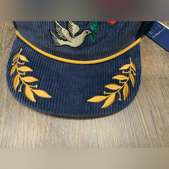 NWT Polo Ralph Lauren Navy Corduroy PEACE LOVE DOVE Trucker Baseball Cap Hat - Picture 3 of 6